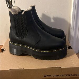 Dr. Martens Black Fur-Lined Chelsea Boots